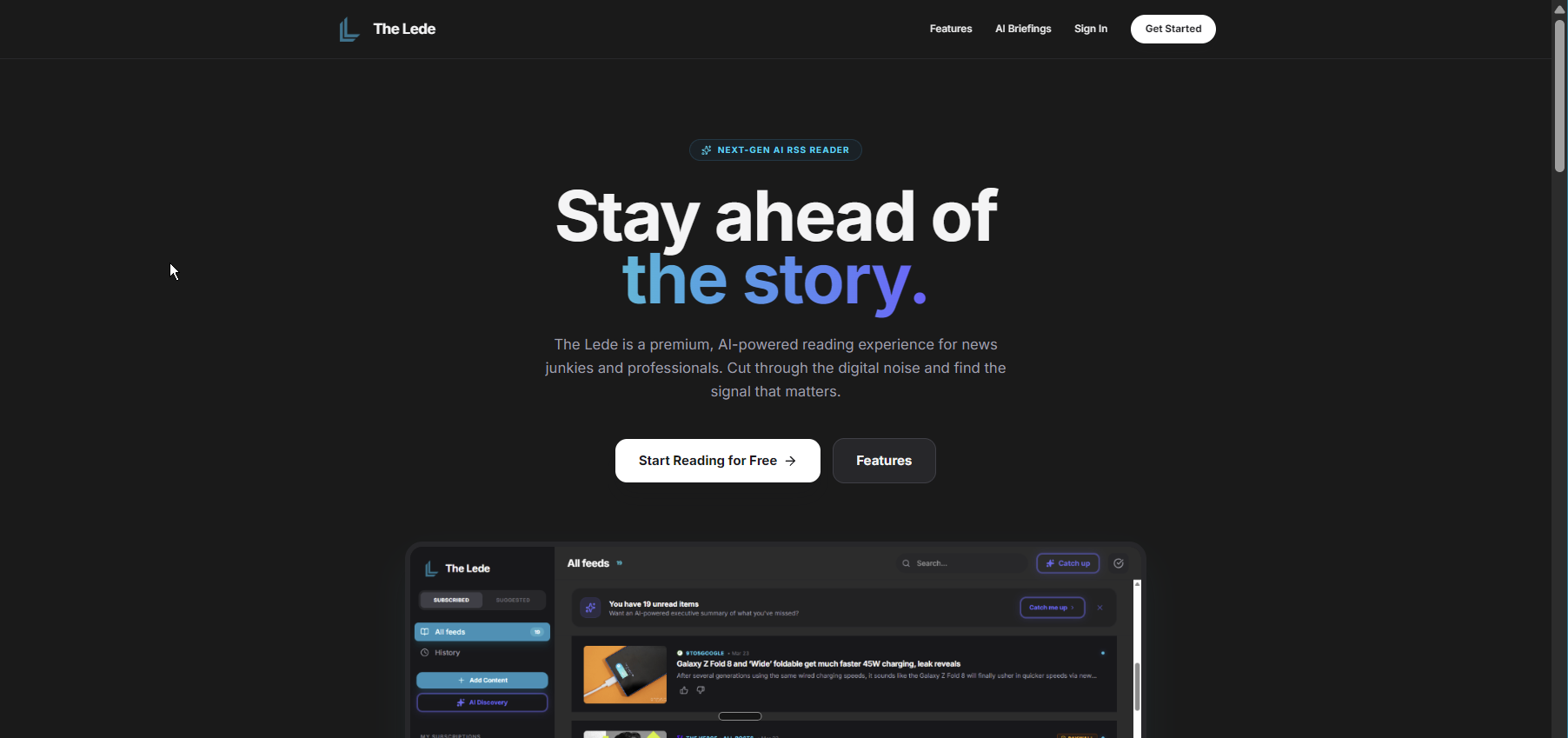The Lede — AI-powered news briefing and discovery engine